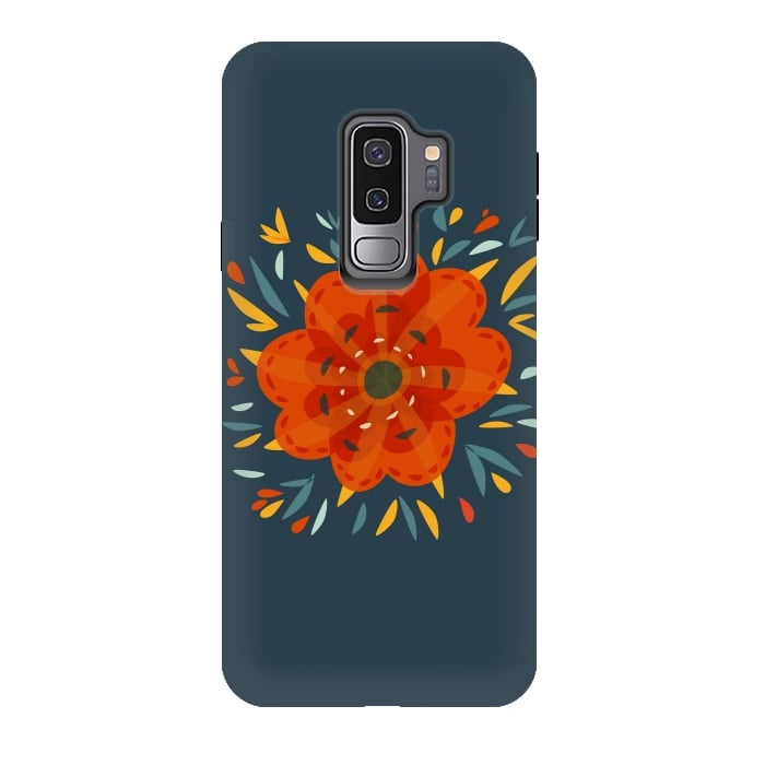 Galaxy S9 plus StrongFit Decorative Whimsical Orange Flower by Boriana Giormova