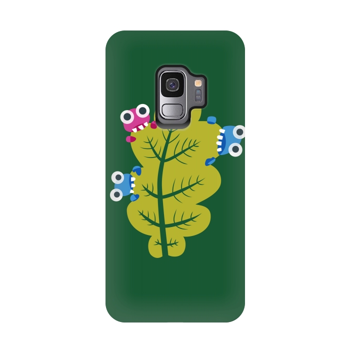 Galaxy S9 StrongFit Cute Cartoon Bugs Eat Green Leaf by Boriana Giormova