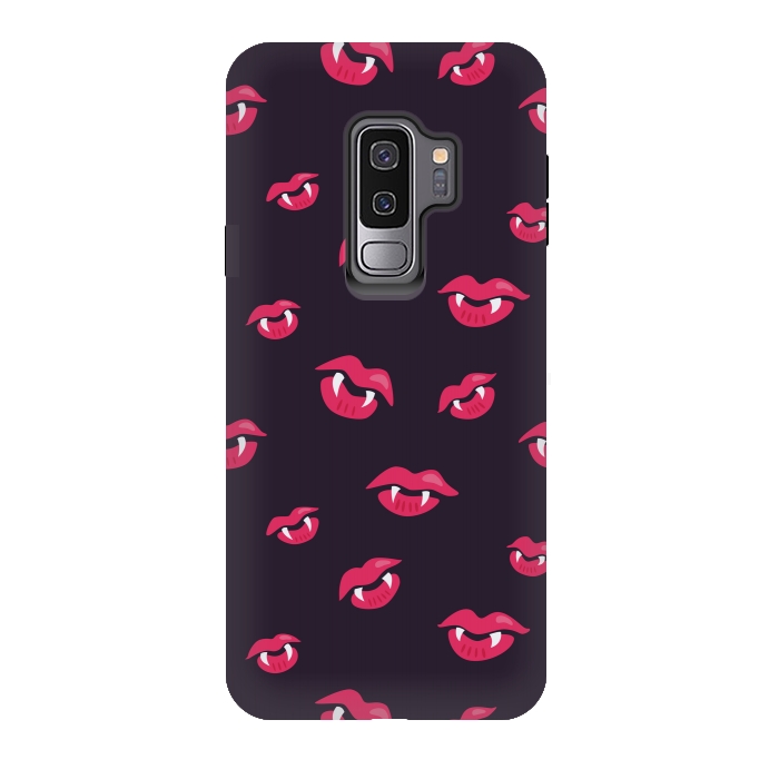 Galaxy S9 plus StrongFit Pink Vampire Lips And Fangs Pattern by Boriana Giormova