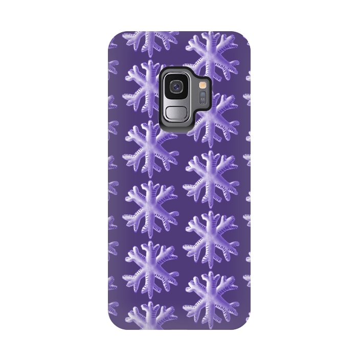 Galaxy S9 StrongFit Ultra Violet Fluffy Snowflake Pattern by Boriana Giormova