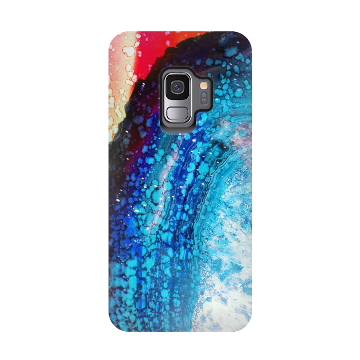 Galaxy S9 StrongFit Paint splattered marble blue red by Oana 