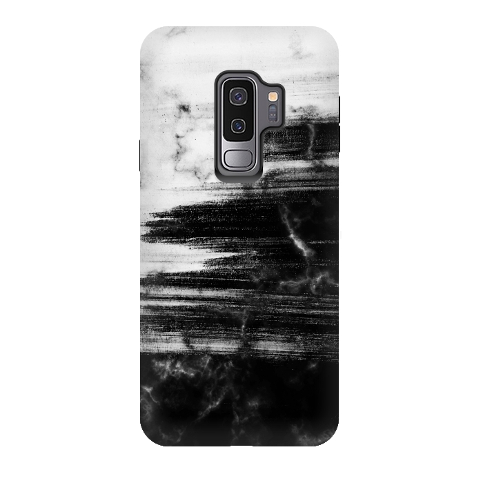 Galaxy S9 plus StrongFit Scratched half black half white brushed marble by Oana 