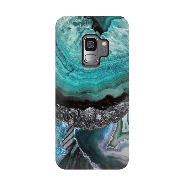Galaxy S9 StrongFit Blue turquoise agate marble close up by Oana 
