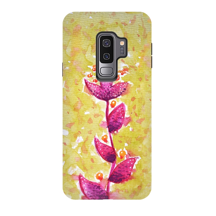 Galaxy S9 plus StrongFit Abstract Watercolor Flower In Purple And Green by Boriana Giormova