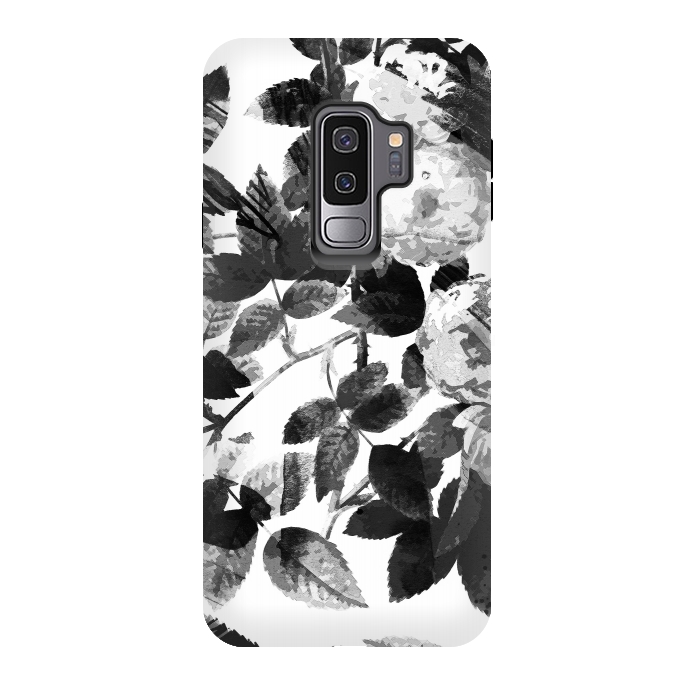 Galaxy S9 plus StrongFit Black and white ink roses by Oana 