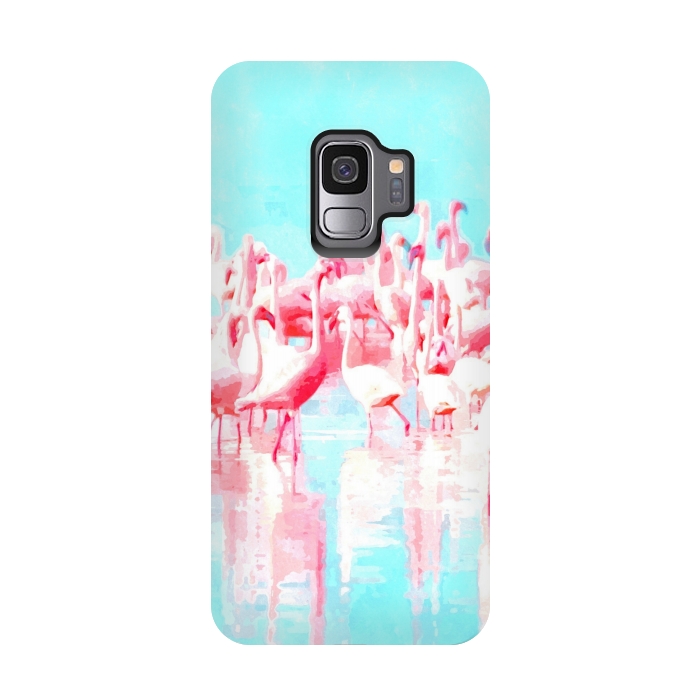 Galaxy S9 StrongFit Flamingos Tropical Illustration by Alemi