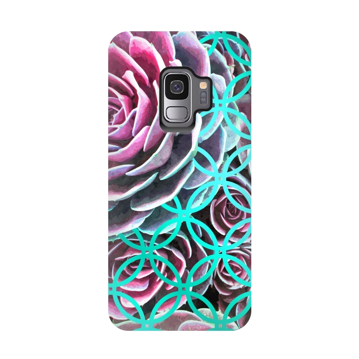 Galaxy S9 StrongFit Purple Cactus Turquoise Circle by Alemi