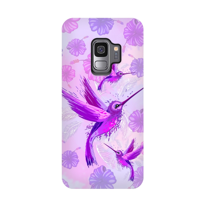 Galaxy S9 StrongFit Hummingbird Spirit Purple Watercolor  by BluedarkArt