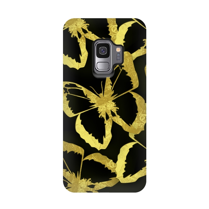 Galaxy S9 StrongFit Black and Gold Butterflies by Alemi