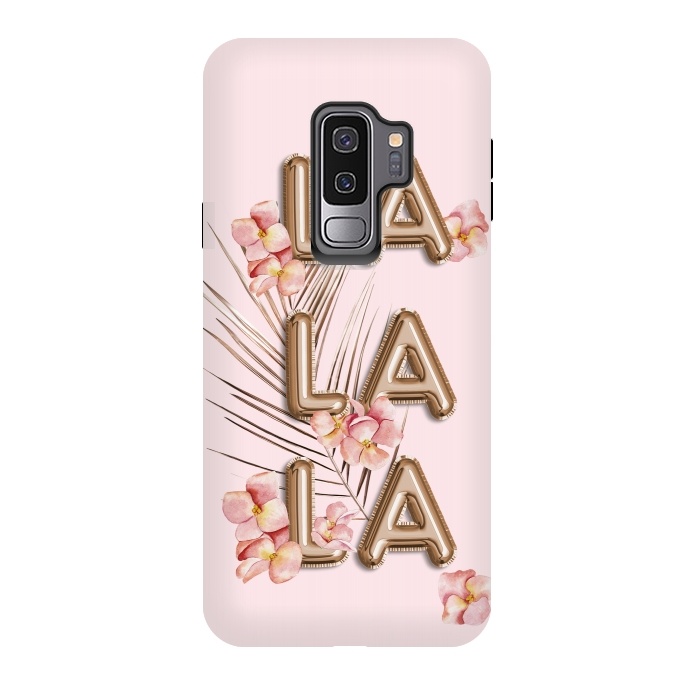 Galaxy S9 plus StrongFit LA LA LA - Fun Shiny Rose Gold Girly Flower Typography  by  Utart
