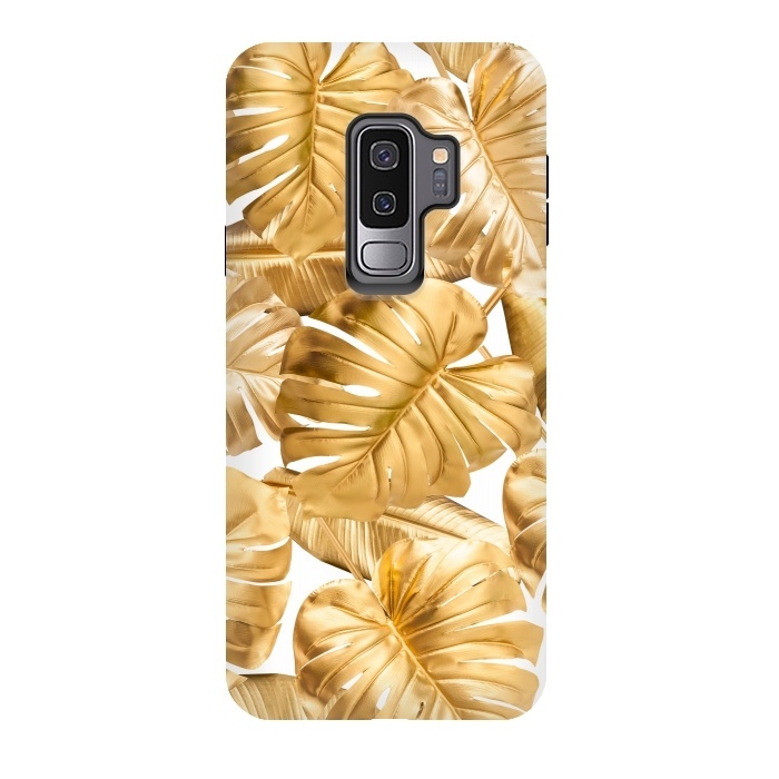 Galaxy S9 plus StrongFit Gold Metal Foil Monstera Leaves Pattern by  Utart