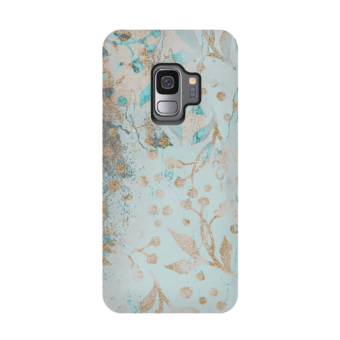 Galaxy S9 StrongFit  Botanical  Pattern Teal And Gold by Andrea Haase