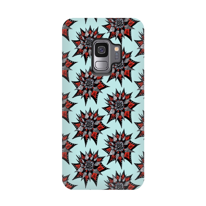 Galaxy S9 StrongFit Spiked Abstract Ink Drawn Flower Pattern by Boriana Giormova