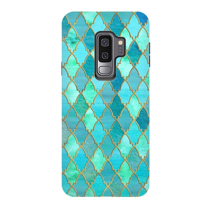 Galaxy S9 plus StrongFit Teal Moroccan Shapes Pattern  by  Utart