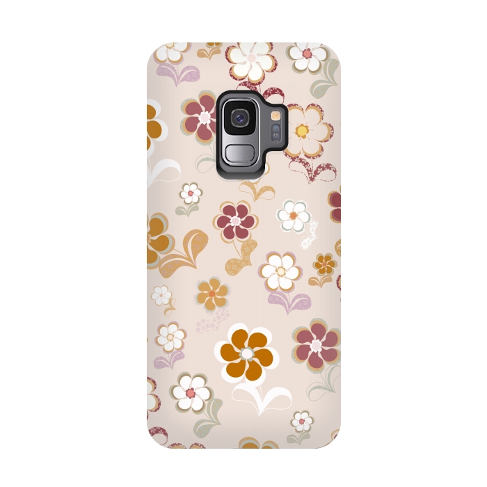 Galaxy S9 StrongFit 60s Flowers on Light Pink by Paula Ohreen