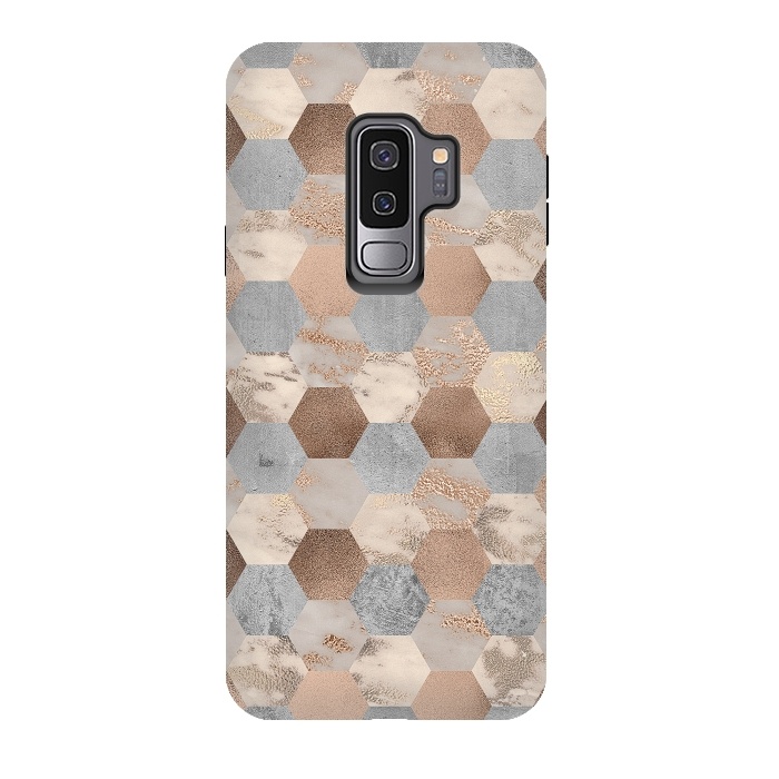 Galaxy S9 plus StrongFit Marble Rose Gold Honeycomb Pattern by  Utart