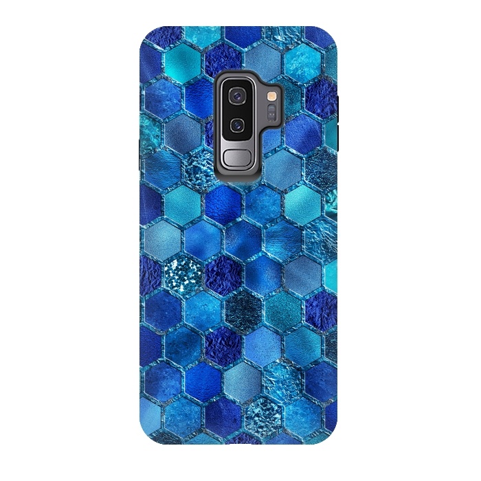 Galaxy S9 plus StrongFit Blue HOneycomb Glitter Pattern by  Utart