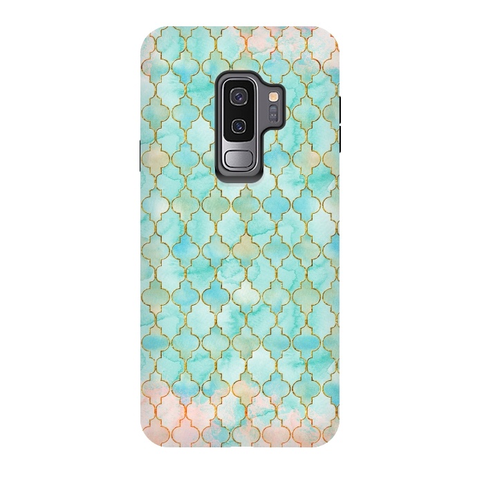 Galaxy S9 plus StrongFit Multicolor Teal Pink Moroccan Shapes Pattern  by  Utart
