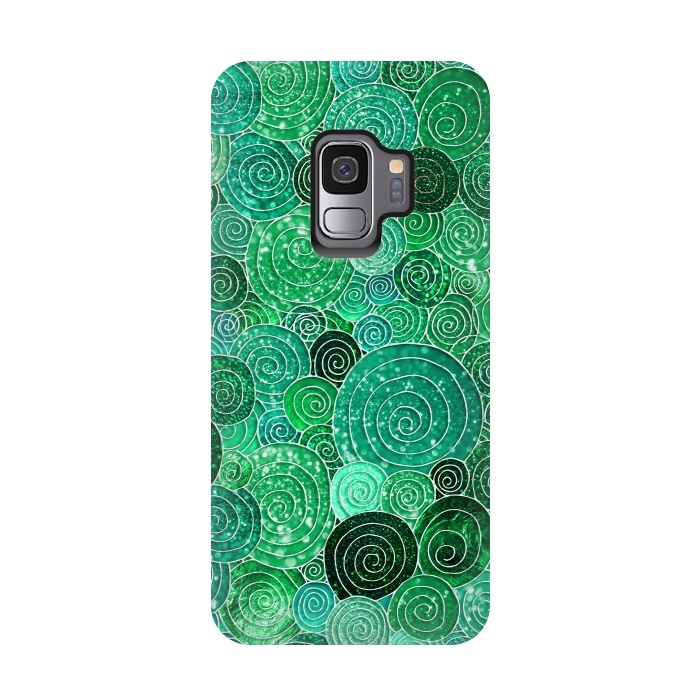 Galaxy S9 StrongFit Green Circles Polka dots Glitter Pattern by  Utart