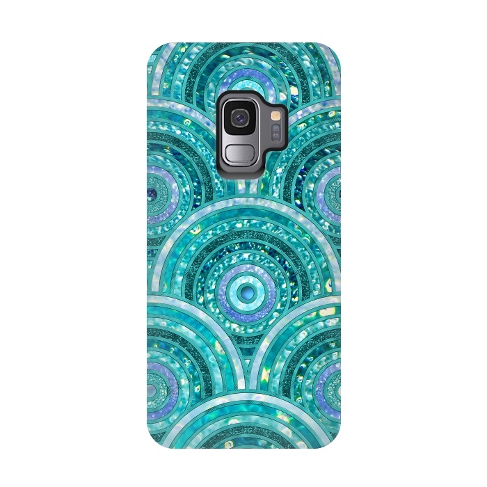 Galaxy S9 StrongFit Blue Silver Circles and Dots Glitter  Pattern by  Utart
