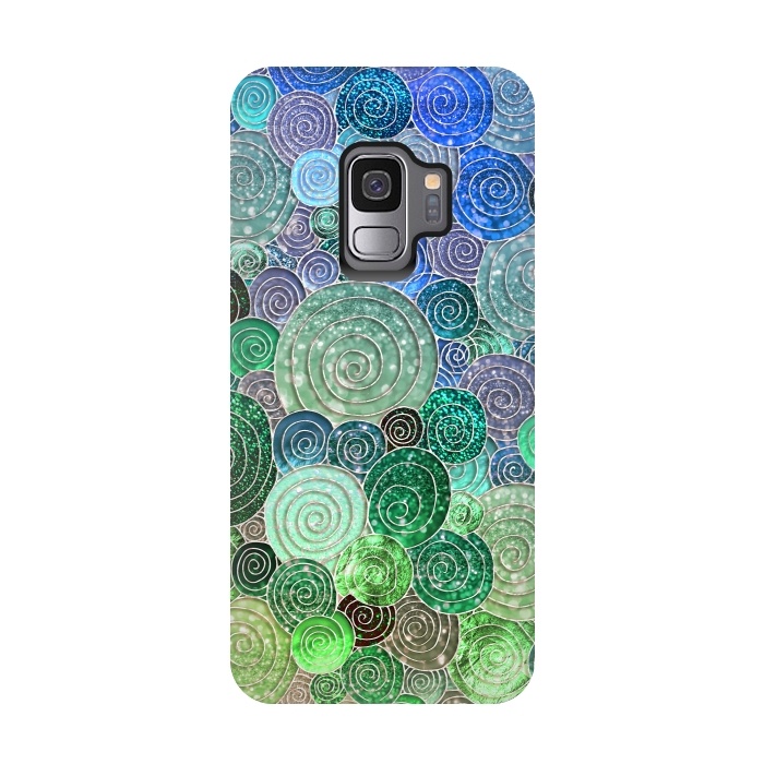 Galaxy S9 StrongFit Green and Blue Circles and Polka Dots pattern by  Utart