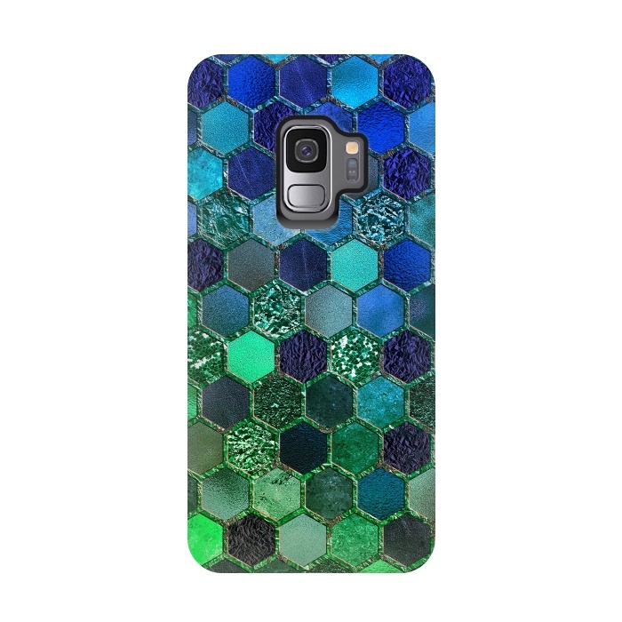 Galaxy S9 StrongFit Green and Blue Metalic Honeycomb Pattern by  Utart