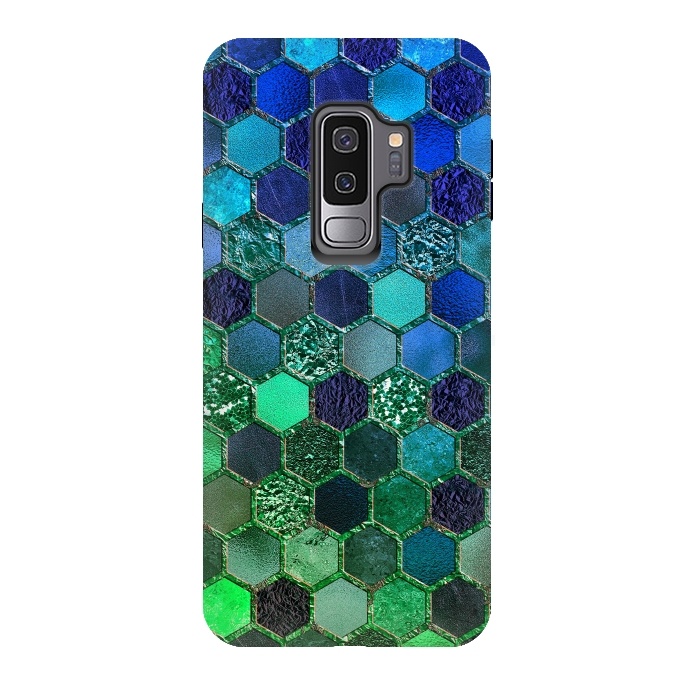 Galaxy S9 plus StrongFit Green and Blue Metalic Honeycomb Pattern by  Utart