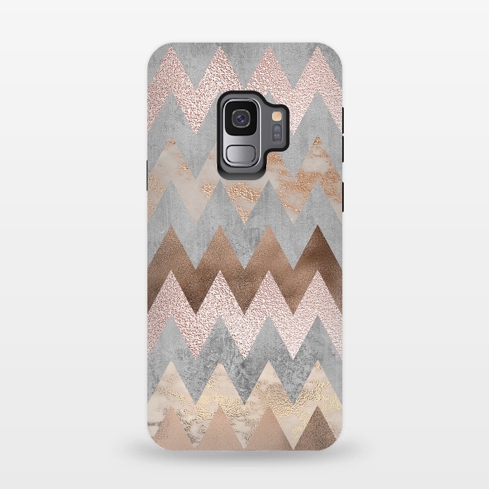 Galaxy S9 StrongFit Rose Gold Marble Chevron by  Utart