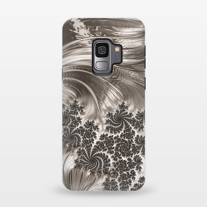 Galaxy S9 StrongFit Grey Beige Feathe Fractal by Andrea Haase