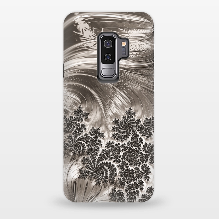 Galaxy S9 plus StrongFit Grey Beige Feathe Fractal by Andrea Haase