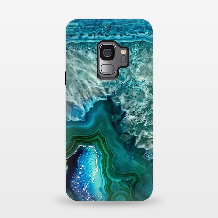 Galaxy S9 StrongFit Ocean Blue Glitter Agate by  Utart