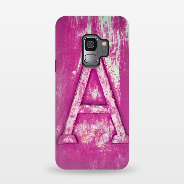 Galaxy S9 StrongFit Grunge Style Pink Letter A by Andrea Haase