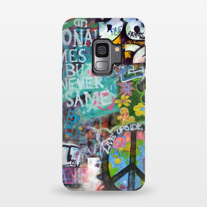 Galaxy S9 StrongFit Graffiti Text And Peace Sign by Andrea Haase