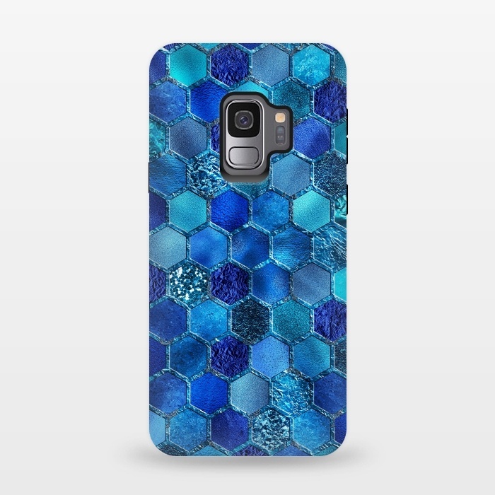Galaxy S9 StrongFit Blue Metal Honeycomb pattern by  Utart