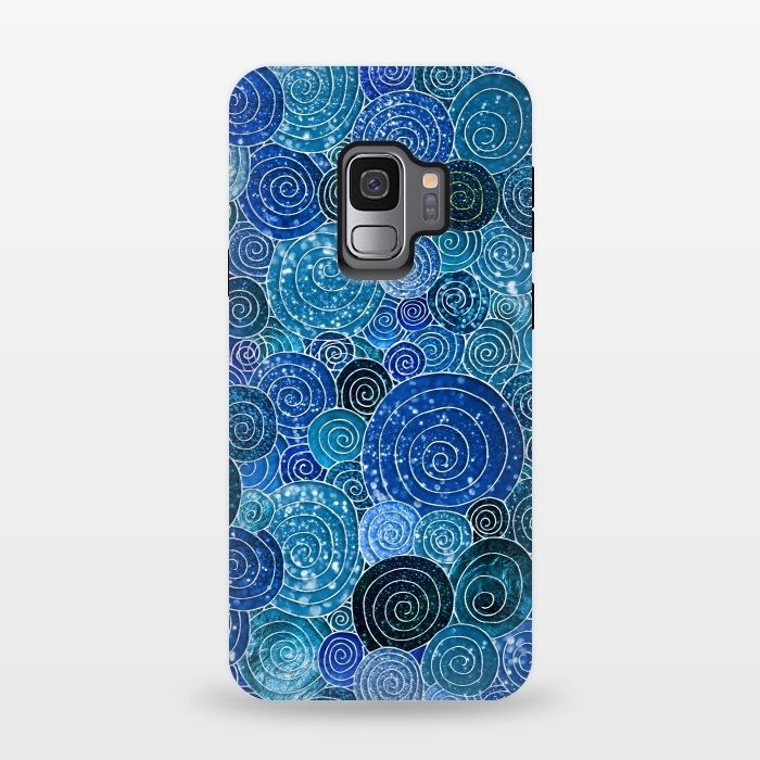 Galaxy S9 StrongFit Blue Abstract Metal Dots and Circles by  Utart