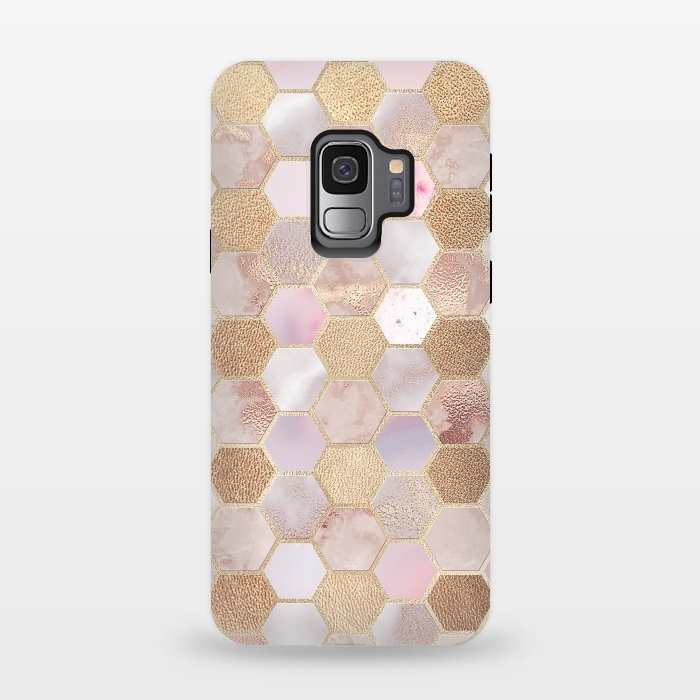 Galaxy S9 StrongFit Rose Gold Copper Honeycomb Pattern by  Utart