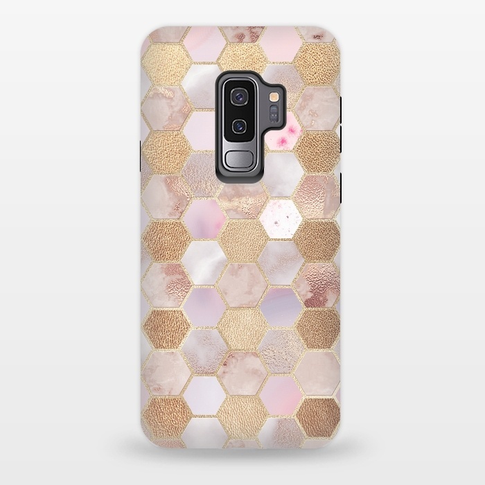 Galaxy S9 plus StrongFit Rose Gold Copper Honeycomb Pattern by  Utart