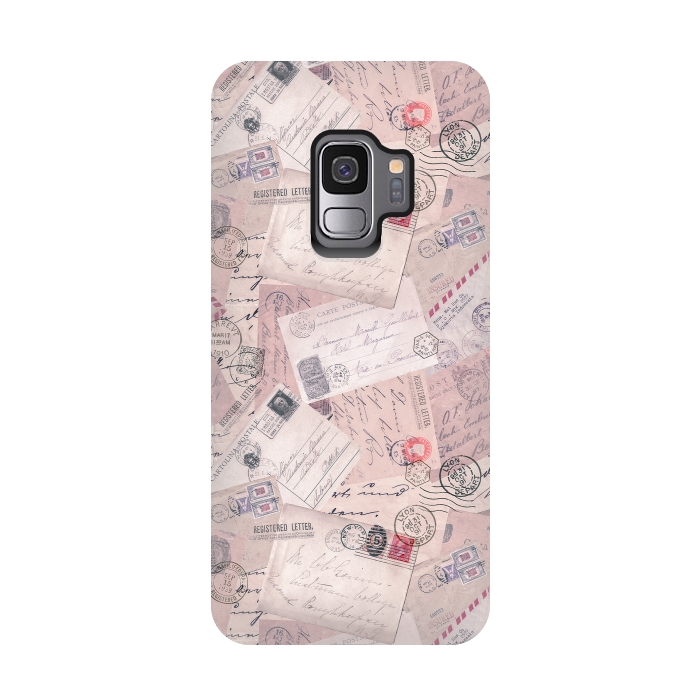 Galaxy S9 StrongFit Vintage Letter Collage In Soft Pink by Andrea Haase