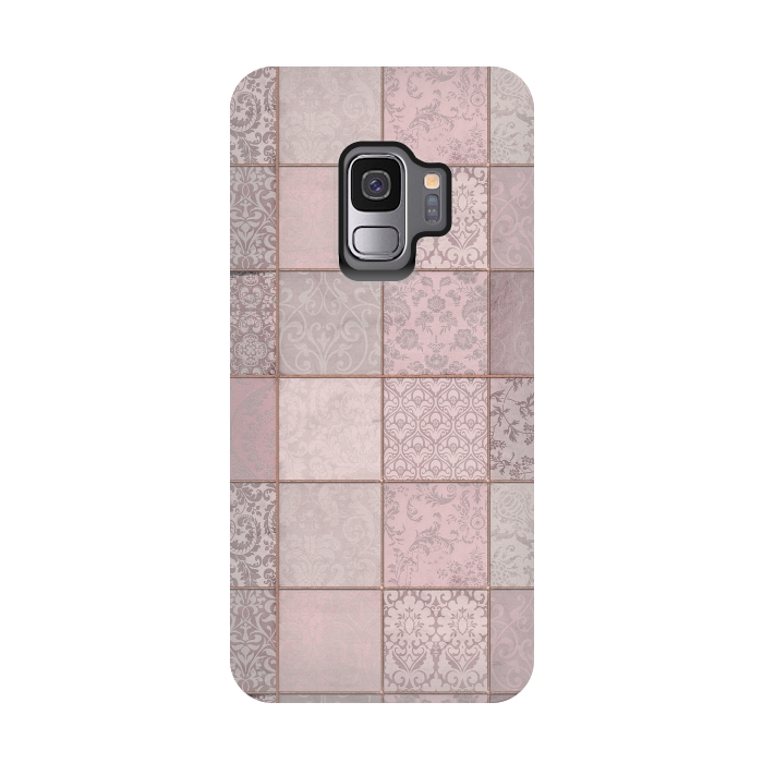 Galaxy S9 StrongFit Nostalgic Patchwork Tiles Soft Pink by Andrea Haase