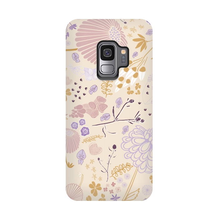 Galaxy S9 StrongFit Field of Flowers in Pink, Purple and Mustard by Paula Ohreen
