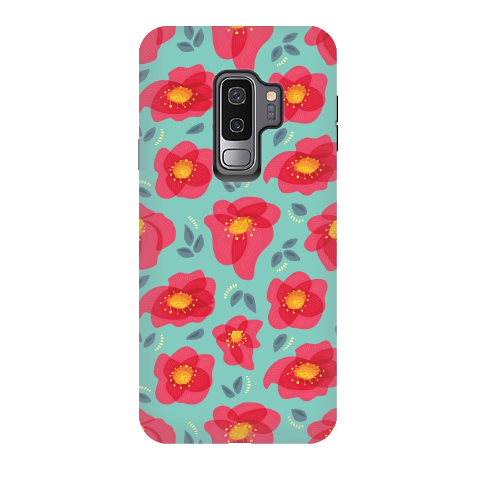 Galaxy S9 plus StrongFit Pretty Flowers With Bright Pink Petals On Blue by Boriana Giormova