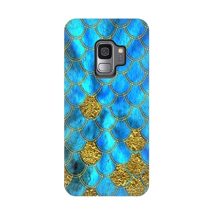 Galaxy S9 StrongFit Blue and Gold Glitter Metal Mermaid Scales by  Utart