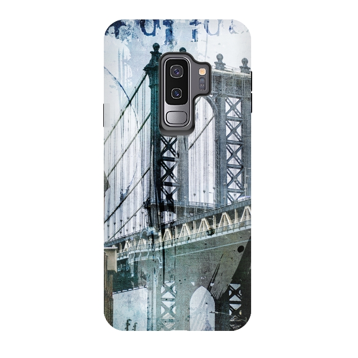 Galaxy S9 plus StrongFit Brooklyn Bridge Grunge Mixed Media Art by Andrea Haase
