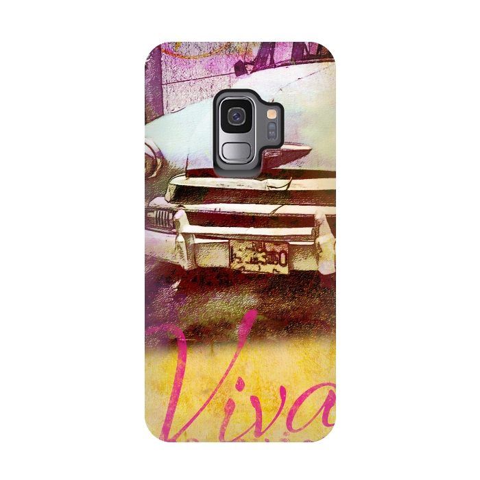 Galaxy S9 StrongFit Viva Cuba Old Car Mixed Media Art by Andrea Haase