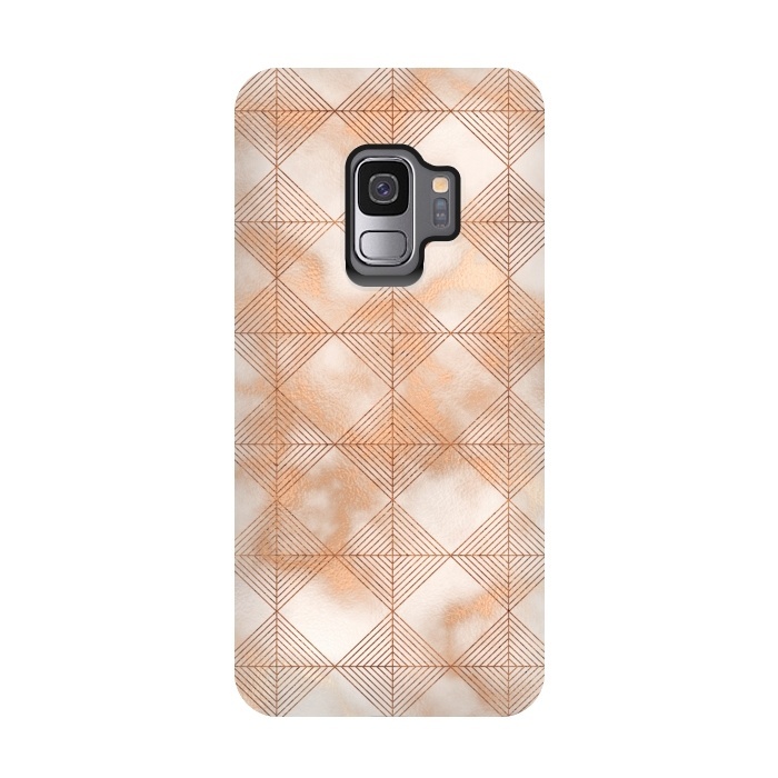 Galaxy S9 StrongFit Abstract Minimalistic Rose Gold Marble Quadrangles  by  Utart