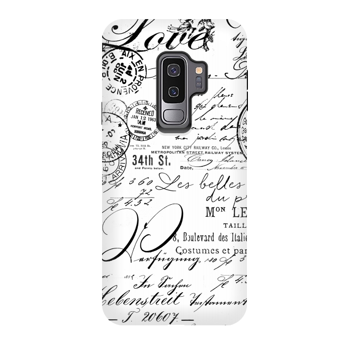 Galaxy S9 plus StrongFit Black And White Nostalgic Handwriting by Andrea Haase