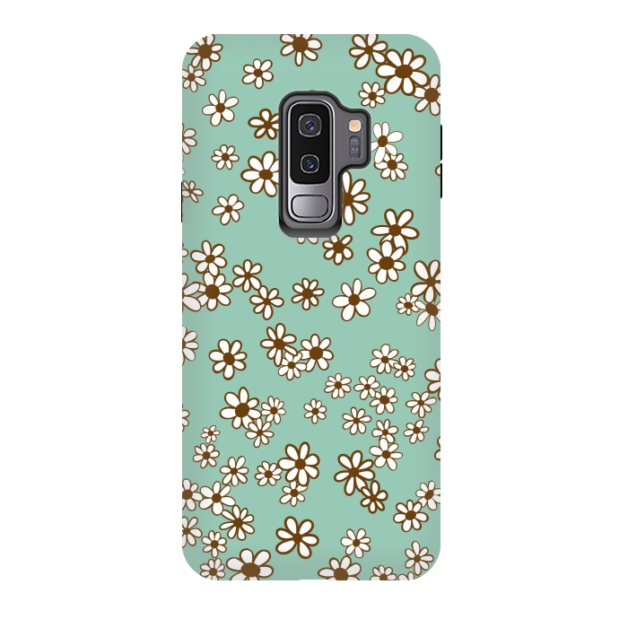 Galaxy S9 plus StrongFit Ditsy Daisies on Blue by Paula Ohreen