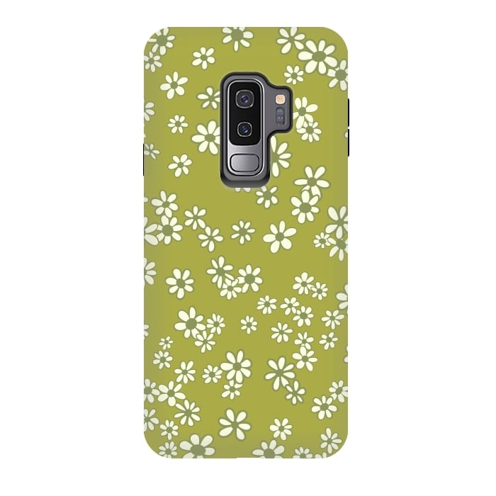 Galaxy S9 plus StrongFit Ditsy Daisies on Green by Paula Ohreen