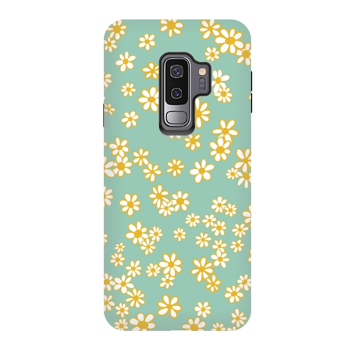 Galaxy S9 plus StrongFit Ditsy Daisies on Teal by Paula Ohreen
