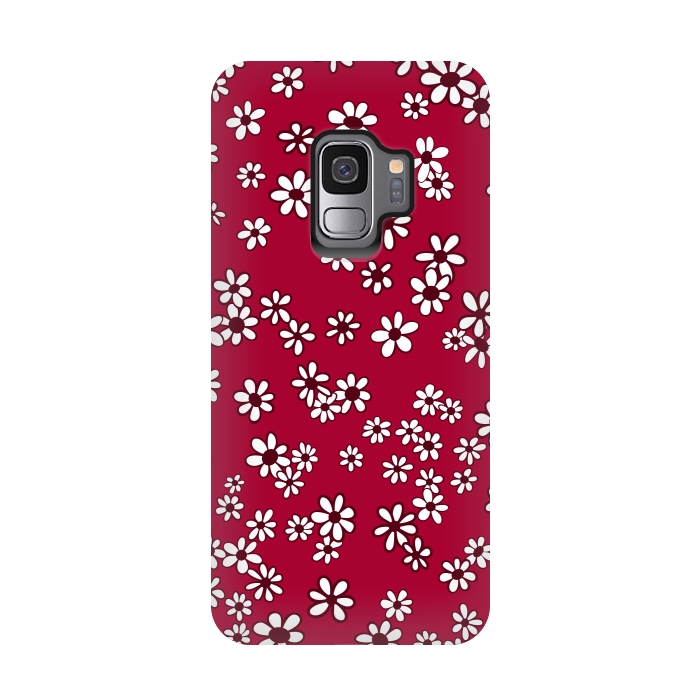Galaxy S9 StrongFit Ditsy Daisies on Bright Pink by Paula Ohreen